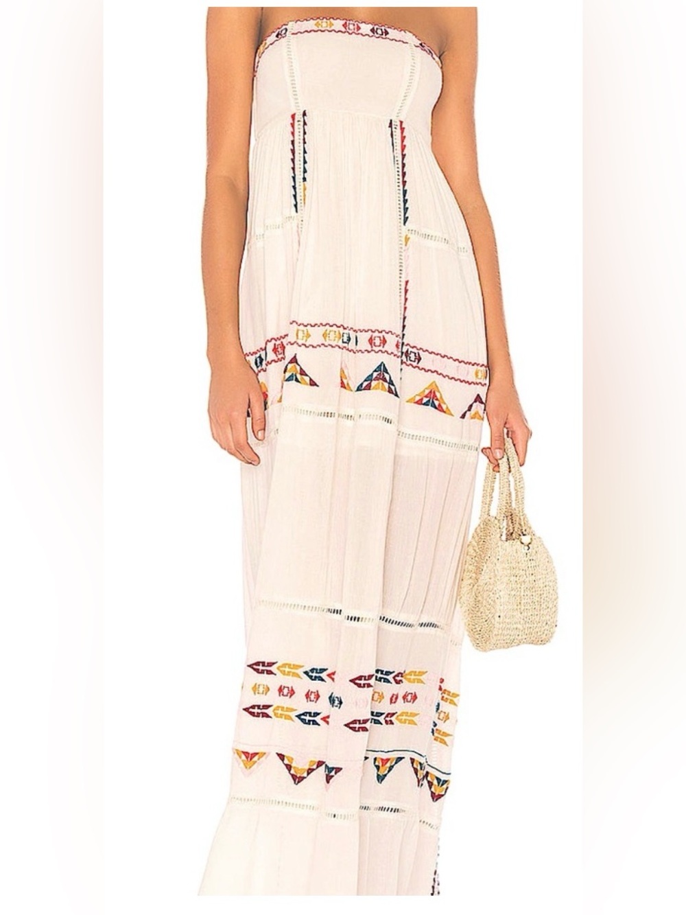 Tularosa Creamy Maxi Dress with Multicolor Embroidery